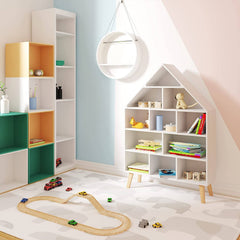 WOLTU Bibliothèque pour Enfants en Forme de Maison, Étagère pour Enfants avec 5 Niveaux, Blanc