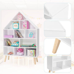 WOLTU Bibliothèque pour Enfants en Forme de Maison, Étagère pour Enfants avec 5 Niveaux, Blanc