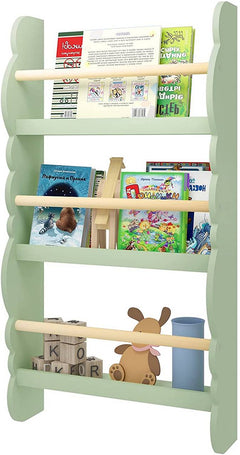 WOLTU Bibliothèque à 3 Niveaux pour Enfants, Étagère à Livres, Étagère Murale en Pin, MDF