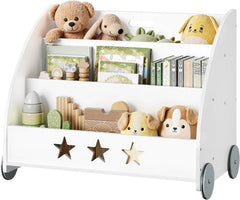 WOLTU Étagère à Livres pour Enfants, Bibliothèque sur Roulettes, en Bois