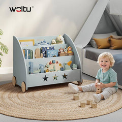 WOLTU Étagère à Livres pour Enfants, Bibliothèque sur Roulettes, en Bois