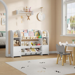 WOLTU Children's bookcase, wooden bookcase, toy rack with 6 plastic drawers, white