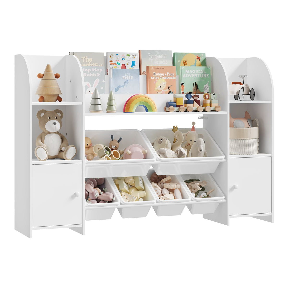 WOLTU Children's bookcase, wooden bookcase, toy rack with 6 plastic drawers, white