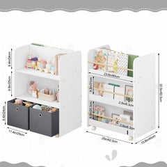 WOLTU Étagère pour Enfants, Bibliothèque 2 en 1, avec Boîtes, Étagère de Rangement sur Roulettes, en Bois, Blanc