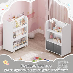 WOLTU Étagère pour Enfants, Bibliothèque 2 en 1, avec Boîtes, Étagère de Rangement sur Roulettes, en Bois, Blanc