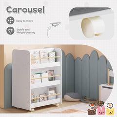 WOLTU Étagère pour Enfants, Bibliothèque 2 en 1, avec Boîtes, Étagère de Rangement sur Roulettes, en Bois, Blanc