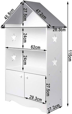 WOLTU Étagère pour Enfants pour Livres avec Portes, Étoiles &amp; Toit, Blanc-Gris