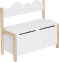 WOLTU Banc de Rangement pour Enfants, Coffre à Jouets 2 en 1, Coffre de Rangement avec Dossier, Blanc