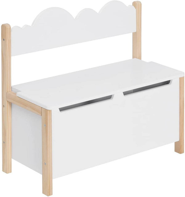 WOLTU Banc de Rangement pour Enfants, Coffre à Jouets 2 en 1, Coffre de Rangement avec Dossier, Blanc