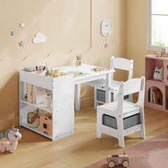WOLTU Children’s seating set: children’s table with 2 chairs, storage space, toilet roll holder, white