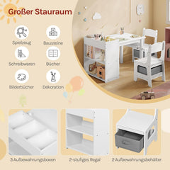 WOLTU Children’s seating set: children’s table with 2 chairs, storage space, toilet roll holder, white