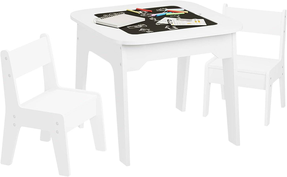 WOLTU Table pour enfants avec 2 Chaises,Ensemble Table et Chaises pour Enfants avec Espace de Rangement, Plateau de Table à 2 Côtés, Blanc