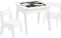 WOLTU Table pour enfants avec 2 Chaises,Ensemble Table et Chaises pour Enfants avec Espace de Rangement, Plateau de Table à 2 Côtés, Blanc