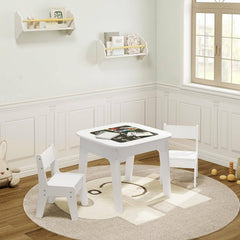 WOLTU Table pour enfants avec 2 Chaises,Ensemble Table et Chaises pour Enfants avec Espace de Rangement, Plateau de Table à 2 Côtés, Blanc