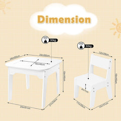 WOLTU Table pour enfants avec 2 Chaises,Ensemble Table et Chaises pour Enfants avec Espace de Rangement, Plateau de Table à 2 Côtés, Blanc