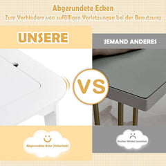 WOLTU Table pour enfants avec 2 Chaises,Ensemble Table et Chaises pour Enfants avec Espace de Rangement, Plateau de Table à 2 Côtés, Blanc