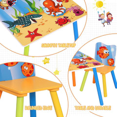 WOLTU 1 Table Enfant + 2 Chaises Enfant, Ensemble de Table et Chaises pour Enfants, avec Motif de Mer, en MDF