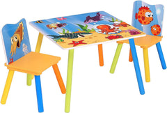 WOLTU 1 Table Enfant + 2 Chaises Enfant, Ensemble de Table et Chaises pour Enfants, avec Motif de Mer, en MDF