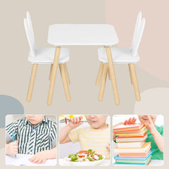 WOLTU Table Enfant avec 2 Chaises, avec Pieds en Bois Massif, Dossier en Forme Oreille de Lapin, Blanc