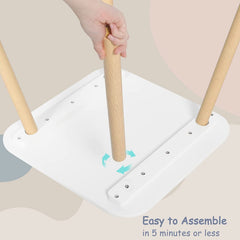 WOLTU Table Enfant avec 2 Chaises, avec Pieds en Bois Massif, Dossier en Forme Oreille de Lapin, Blanc