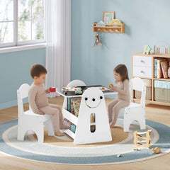 WOLTU Children's table with 2 chairs, storage space, children's seating group, painting table, white