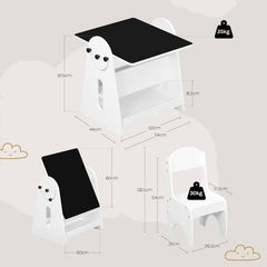 WOLTU Children's table with 2 chairs, storage space, children's seating group, painting table, white