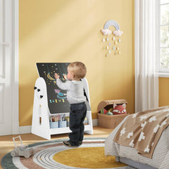 WOLTU Children's table with 2 chairs, storage space, children's seating group, painting table, white