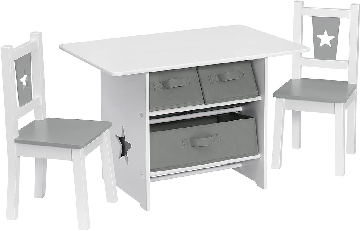 WOLTU Table Enfant avec 2 Chaises, Ensemble de Table et Chaises pour Enfants, avec 3 Paniers