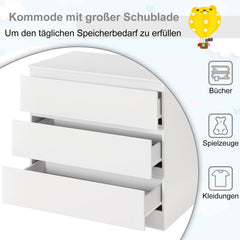 WOLTU Commode à 3 Tiroirs, Armoire de Rangement, Blanc Brillant, 80x78x48cm