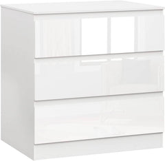 WOLTU Commode à 3 Tiroirs, Armoire de Rangement, Blanc Brillant, 80x78x48cm