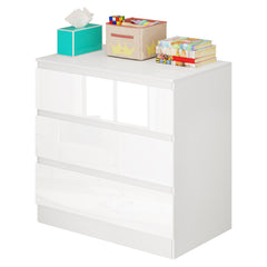 WOLTU Commode à 3 Tiroirs, Armoire de Rangement, Blanc Brillant, 80x78x48cm