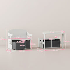 Coffre à jouet enfant 3 en 1, ensemble table et chaises avec 2 bacs en tissu amovibles, 67,5 x 46,5 x 56,7 cm, blanc