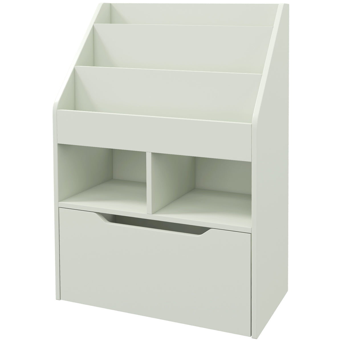 Bibliothèque étagère Multi-Rangement 3 étagères 2 niches Grand tiroir en bois Vert clair