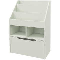 Bibliothèque étagère Multi-Rangement 3 étagères 2 niches Grand tiroir en bois Vert clair