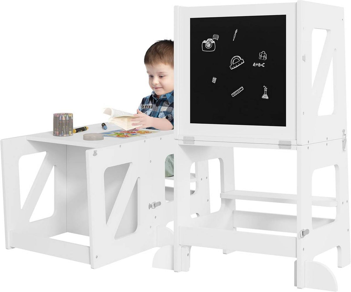 WOLTU Tour d'Apprentissage 3 en 1, Tabouret pour Enfant, avec Protection Antichute, Blanc