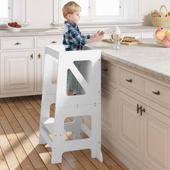 WOLTU Tour d'Apprentissage 3 en 1, Tabouret pour Enfant, avec Protection Antichute, Blanc