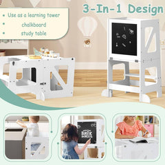 WOLTU Tour d'Apprentissage 3 en 1, Tabouret pour Enfant, avec Protection Antichute, Blanc