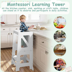 WOLTU Tour d'Apprentissage 3 en 1, Tabouret pour Enfant, avec Protection Antichute, Blanc