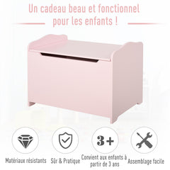 Coffres à Jouets pour Enfants Boîte à Jouets Malle de Rangement Dim. 60L x 40l x 48H cm Vérin Pneumatique MDF Rose