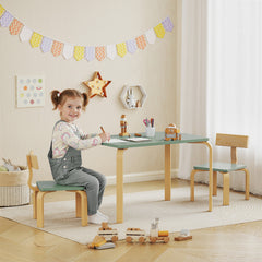 Table enfant avec chaises, lot table et 2 chaises enfant en bois pour dessiner, jouer, étudier, 78x53x53cm, vert