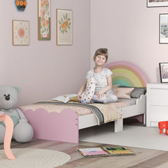 Lit pour enfants de 3 à 6 ans 143 x 74 x 66 cm design arc-en-ciel sommier à lattes inclus chambre moderne rose