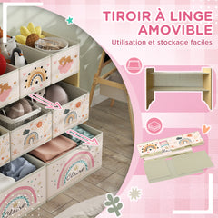 Étagère de rangement enfant étagère à 3 niveaux avec 9 boîtes en tissu non tissé 93 x 30 x 70 cm jaune