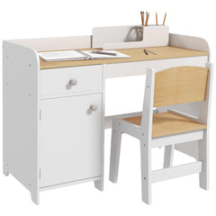 Bureau enfant avec chaise, table enfant avec tiroir, placard et large plateau, pour 3 à 6 ans, 80 x 39 x 59 cm, blanc