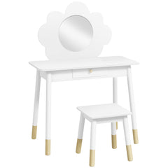 Ensemble coiffeuse pour enfant avec tabouret, coiffeuse 2 pièces pour enfants de 3 à 6 ans, miroir forme de nuage, blanc