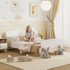 Lit enfant lit au sol enfant barrières de sécurité haut sommier à lattes et cadre robuste 143,5 x 74,2 x 54 cm blanc