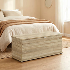 Coffre de rangement, banc de rangement avec couvercle rabattable et charnières de sécurité, 100 x 40 x 40 cm, naturel