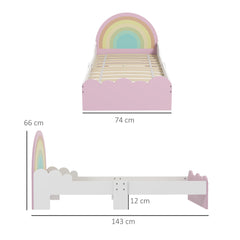 Lit pour enfants de 3 à 6 ans 143 x 74 x 66 cm design arc-en-ciel sommier à lattes inclus chambre moderne rose