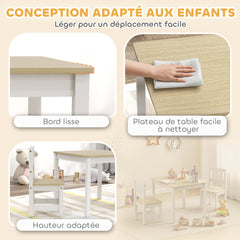 Table enfant avec chaise, lot table et 2 chaises enfant en bois pour dessiner, jouer, étudier, 56x52x48cm, bois naturel