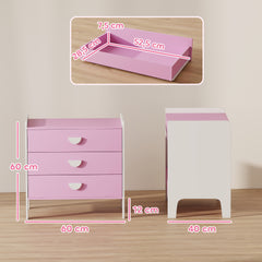 Commode pour enfants, commode rangement 3 tiroirs pour chambre d'enfant, crèche, salle de jeux, 60 x 40 x 60 cm, rose