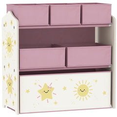 Meuble rangement enfant à 3 niveaux, étagère de rangement pour jouets enfants avec 6 boîtes en tissu amovibles, rose